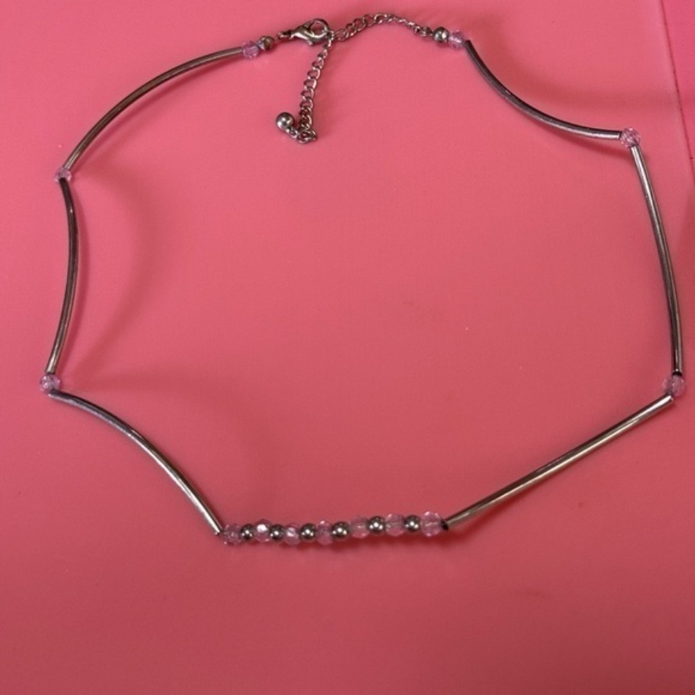 Elegant Silver and Pink Beaded Necklace